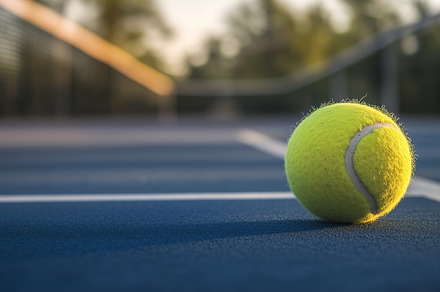 Close up of a tennis ball on a court, a Sports & Recreation Photo by MistyDay