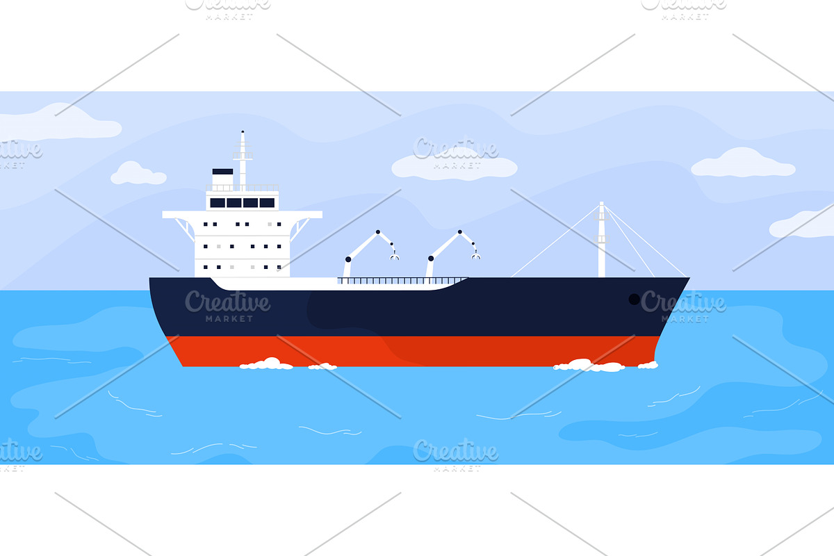 Large Oil Tanker Ship at Sea Vector, a Transportation Illustration by Flashvector
