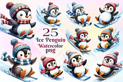 Watercolor Ice Penguin Clipart PNG, a Work Illustration by Dream Creation (Thumbnail 1 of 6)