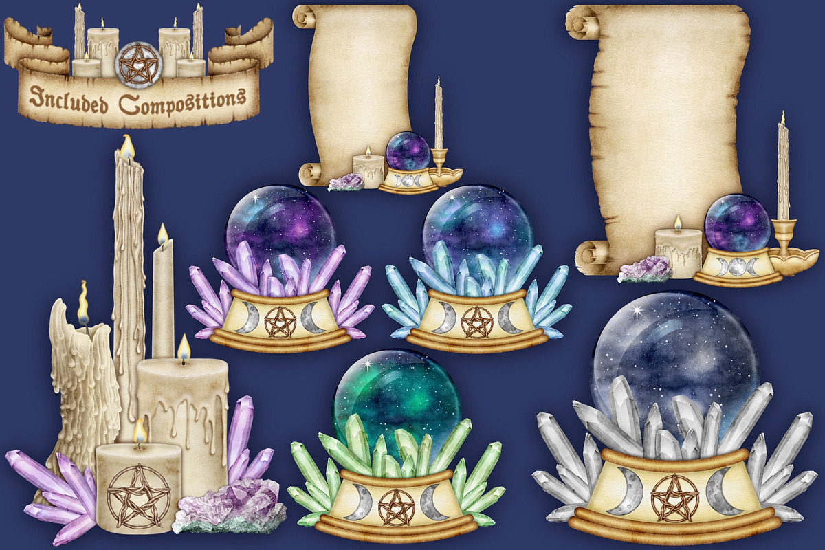 Crystal Magic clip art set., a Seasonal Illustration by Happy Sloth Graphics (Photo 5 of 17)