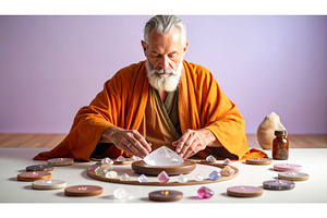 Elderly monk in orange robe, an Architecture Photo by Igor Tichonow