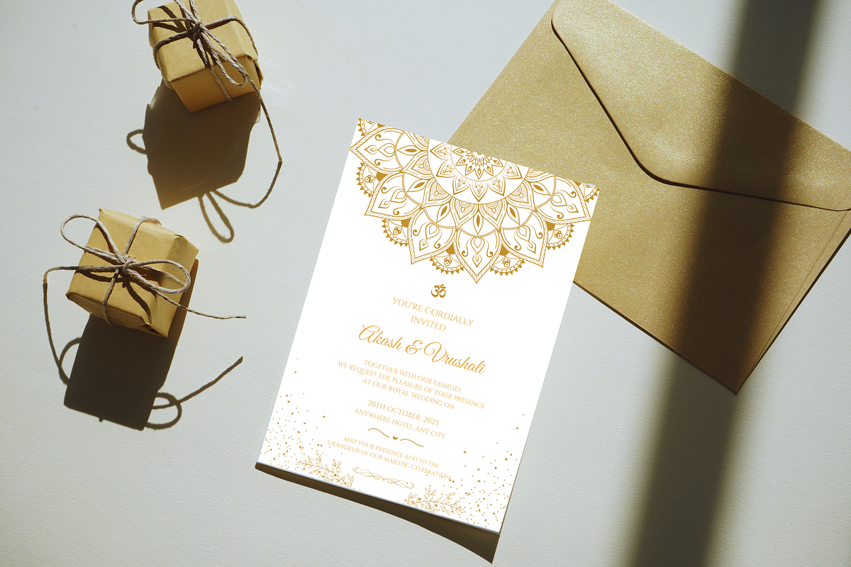 Gold Indian Wedding Invitation Card, an Invitation Template by TheSimplySereneShop (Photo 9 of 10)