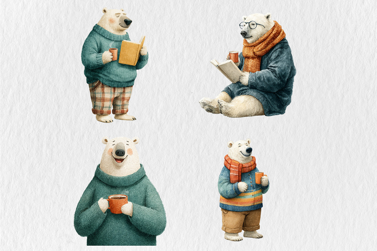 Polar Bear Reading Clipart, an Animal Illustration by Rose Art (Photo 4 of 4)