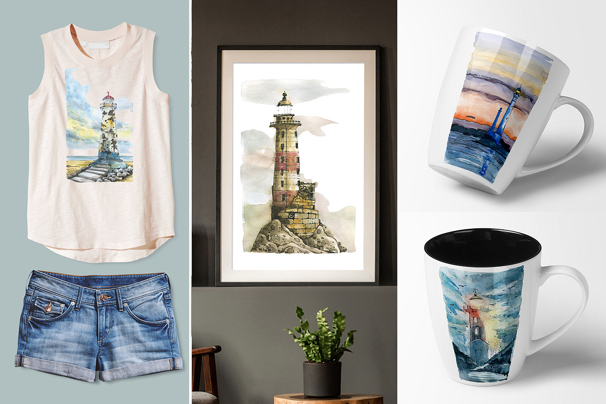 Lighthouse. Watercolor. Ready print., a Texture Illustration by Novikova Lida (Photo 4 of 4)