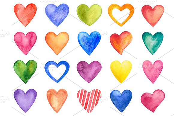 Watercolor Hearts (vector+raster) preview 4