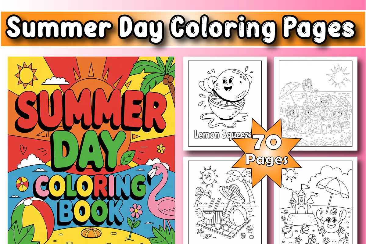 Summer Day Coloring Pages For Kids, a Seasonal Illustration by Printable Design Store (Photo 1 of 4)