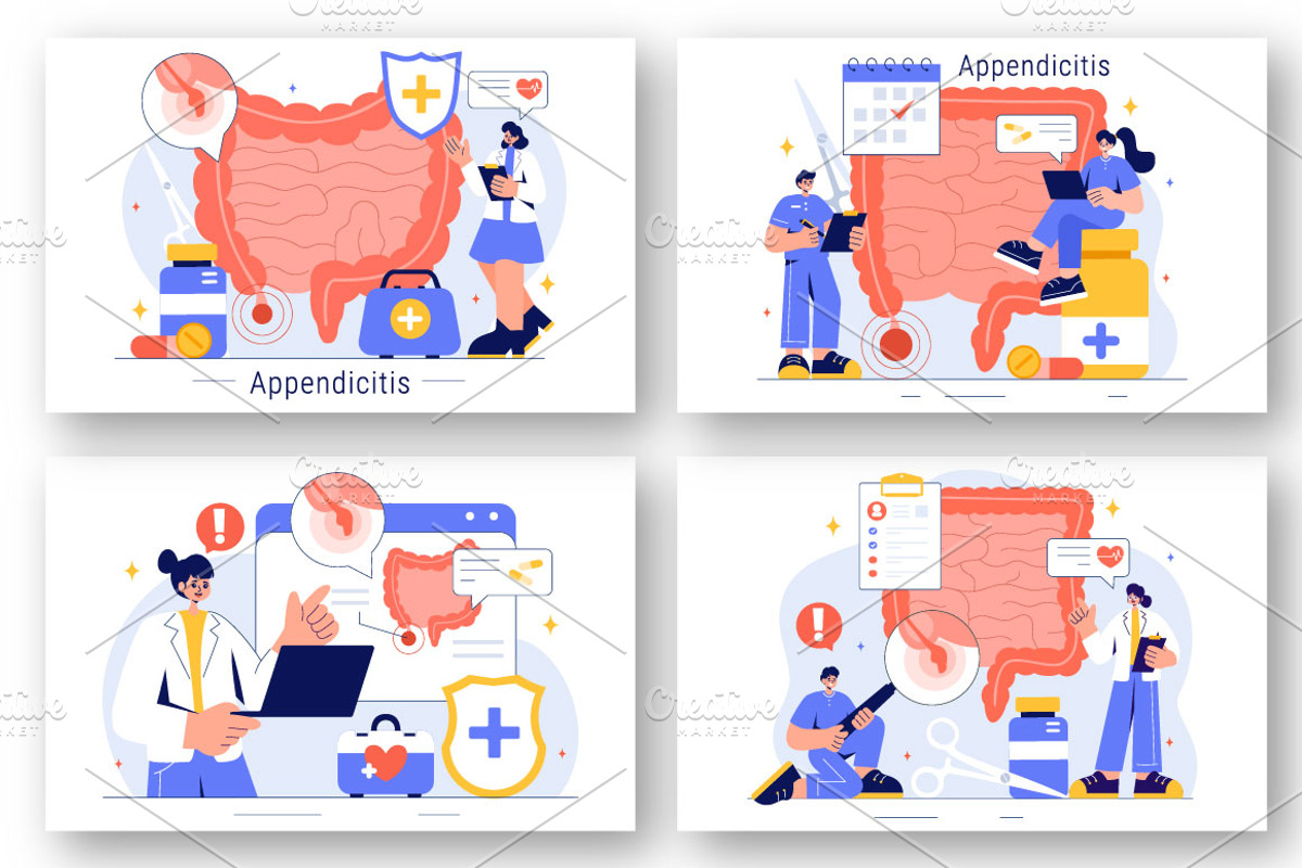 9 Appendicitis Illustration, a Healthcare Illustration by denayunebgt