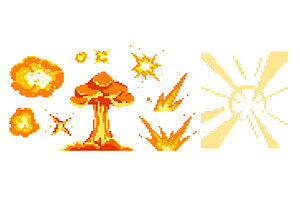Bright pixel explosions with clouds, an Object Illustration by art PVP - market