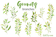 Greenery Collection. Watercolor set, a Decorative Illustration by SaharaArt (Thumbnail 2 of 7)