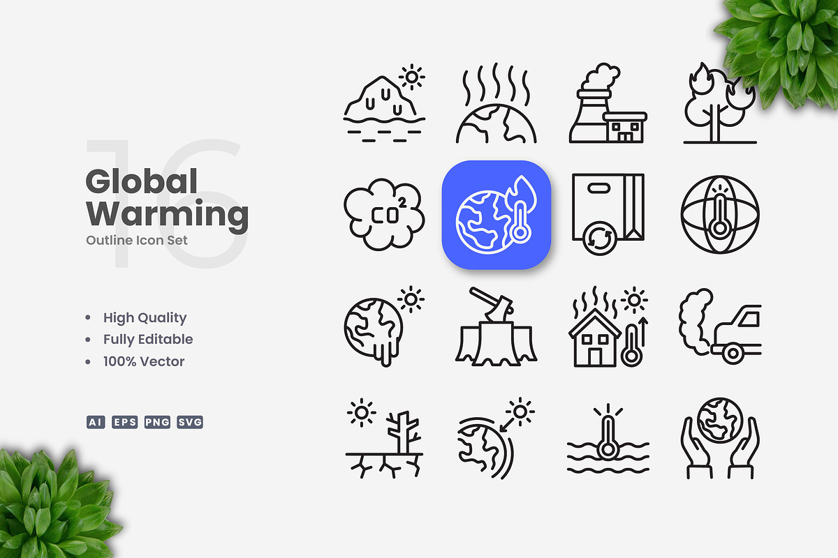 Global Warming Outline Icons, an Outline Icon by Upnowgraphic