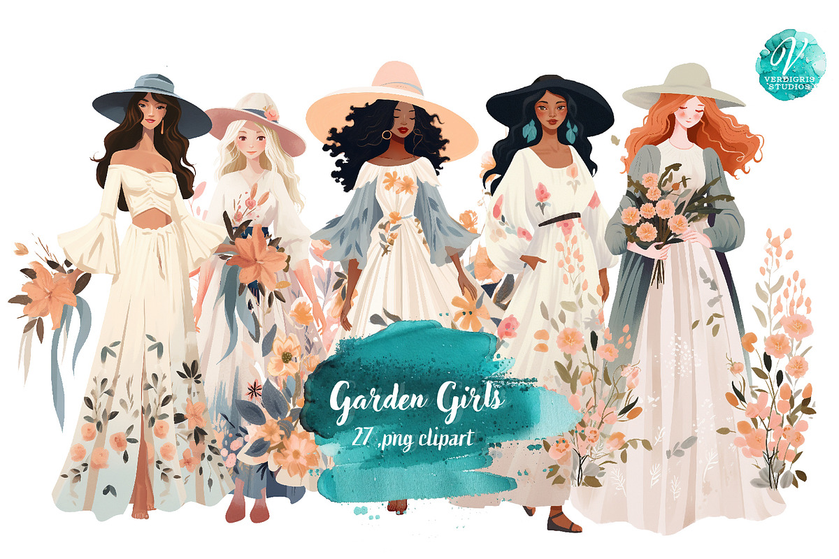 Garden Girls Clipart, a Person Illustration by Verdigris Studios (Photo 1 of 4)