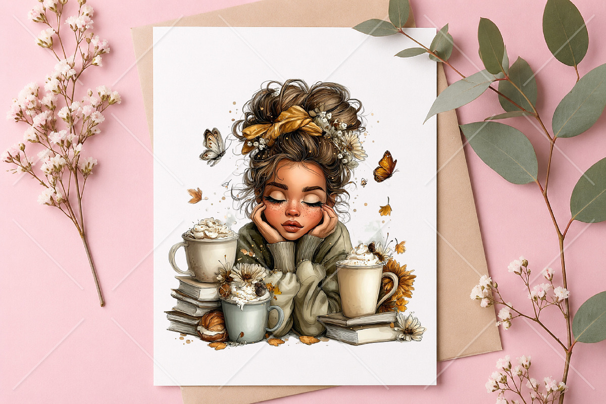 Whimsical Coffee Girl Clipart Bundle, a Seasonal Illustration by Canvas Craft (Photo 10 of 10)
