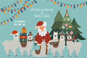 Christmas llamas and Santa clipart