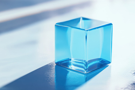 Blue cube on reflective surface, a Photo by Beautiful things