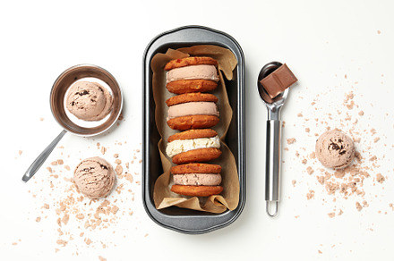 Concept of sweet food, cookies with ice cream, top view, a Background Photo by AtlasStudio PRO