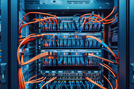 Server rack filled with network cables. The rack features multiple rows of serv, a Technology Photo by Textures & Backgrounds