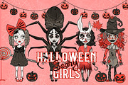 Halloween Scary Girls Characters Set, a Decorative Illustration by Dapper Dudell (Thumbnail 1 of 3)