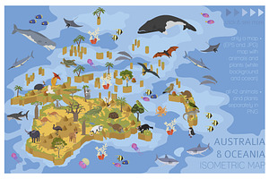 Australasia isometry flora&fauna map, an Animal Illustration by pet design shop