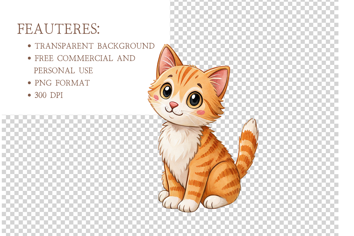 Cute Cats Clipart Watercolor PNG, an Object Illustration by MockupWizard (Photo 4 of 5)