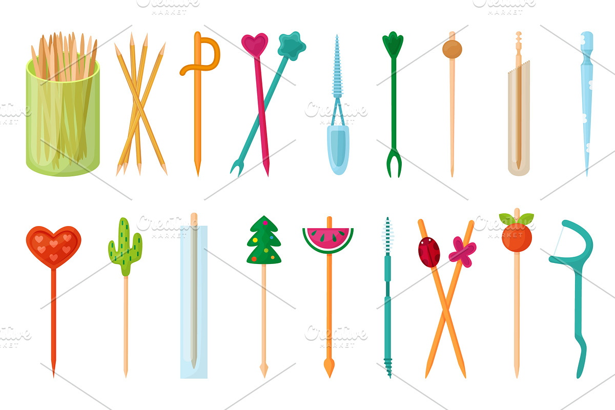 Toothpicks. Wooden plastic toothpick, a Food Illustration by Valerie Bodnar