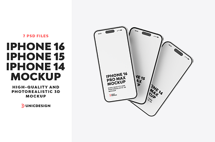 iPhone 14 iPhone 15 iPhone 16 Mockup, an iPhone Mockup by UnicDesign