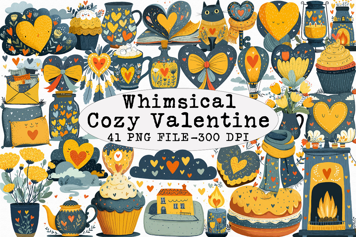 Whimsical Cozy Valentine Clipart, an Illustration by Libby Wishes (Photo 1 of 6)