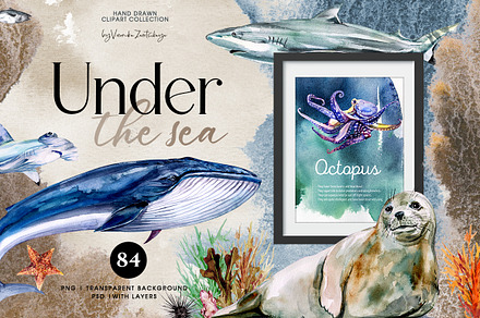 Ocean animals and fish clipart