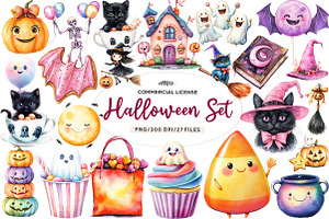 Cute Watercolor Halloween Set, an Illustration by CreationArt