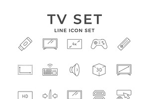 Set line icons of TV set, an Outline Icon by motorama
