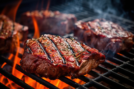 BBQ marinated meat on the grill, a Food & Drink Photo by AlyaAnd