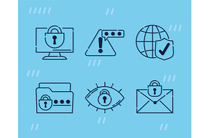 cyber security six icons, a Technology Illustration by studiogstock