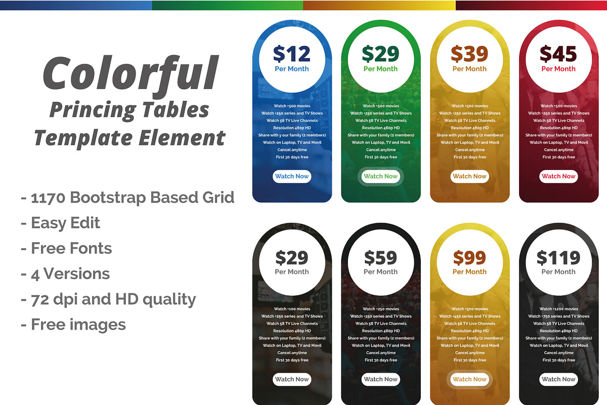 Colorful Set Pricing Tables, a Templates & Theme by DesignsStore (Photo 1 of 2)