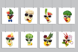 Tasty art featuring fruits, face, and sunglasses