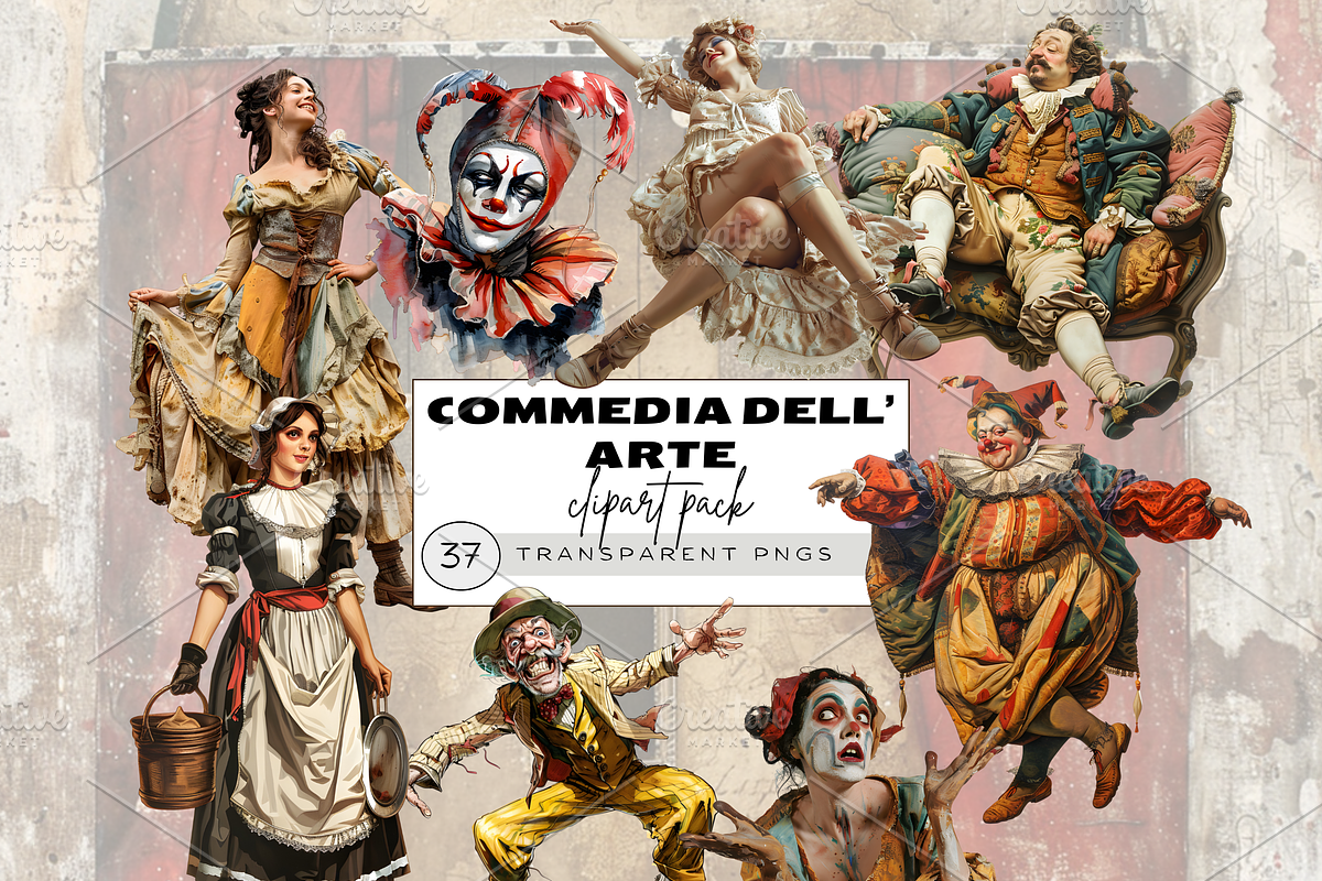 COMMEDIA DELL' ARTE CLIPART SET, a Person Illustration by Daring Digies (Photo 1 of 8)