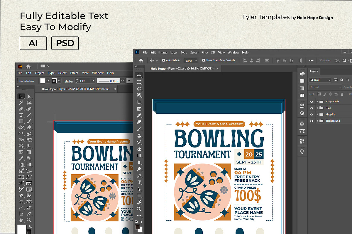 Folk Art Bowling Tournament Flyer, a Flyer Template by Hole Hope Design (Photo 4 of 5)