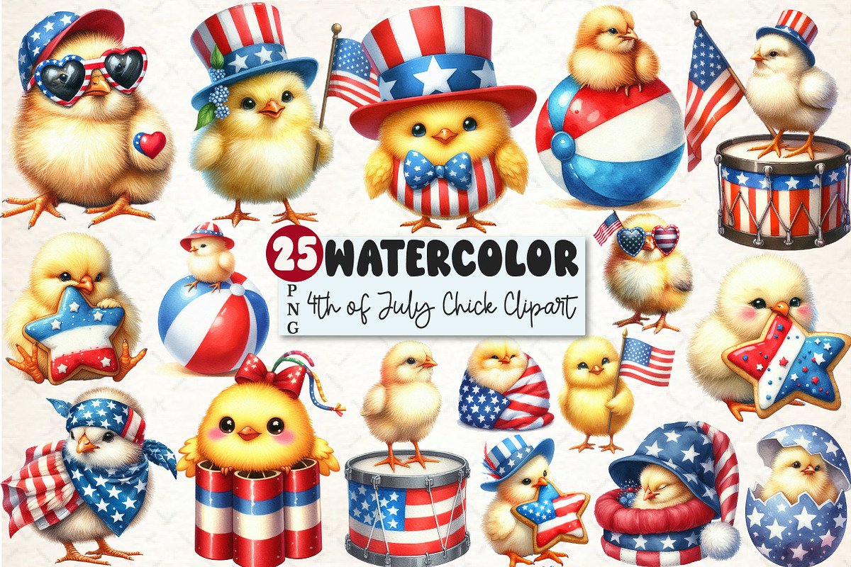4th of July Chick Sublimation Clipar, a Seasonal Illustration by Rose Art (Photo 1 of 4)