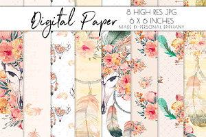 boho chic digital paper, boho dream