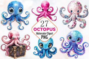 Octopus Watercolor ClipArt's, an Illustration by RobertsArt
