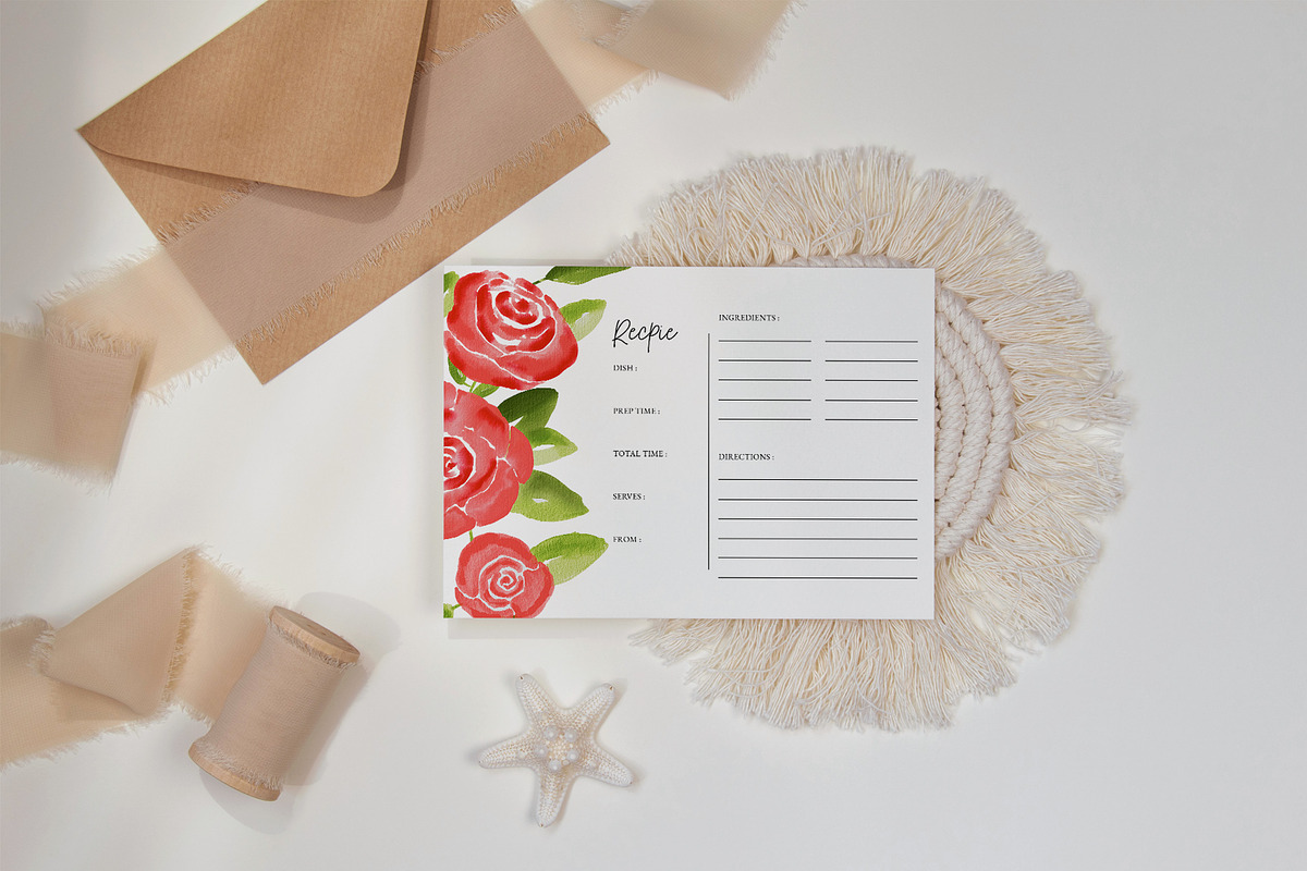 Red Rose Floral Recipe Card, a Stationery Template by Beyond Muse (Photo 2 of 3)