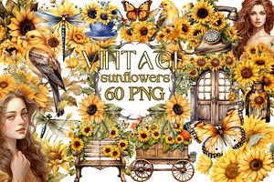 Vintage Victorian Sunflowers Clipart