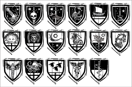 Woodcut Heraldic Shields