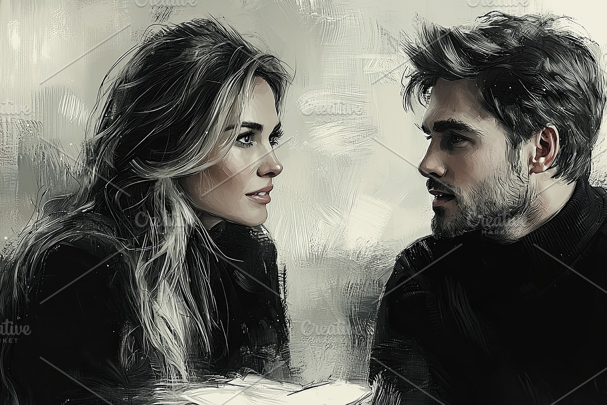 Artistic depiction of a man and woman having an intimate conversation, an Illustration by AS photostudio