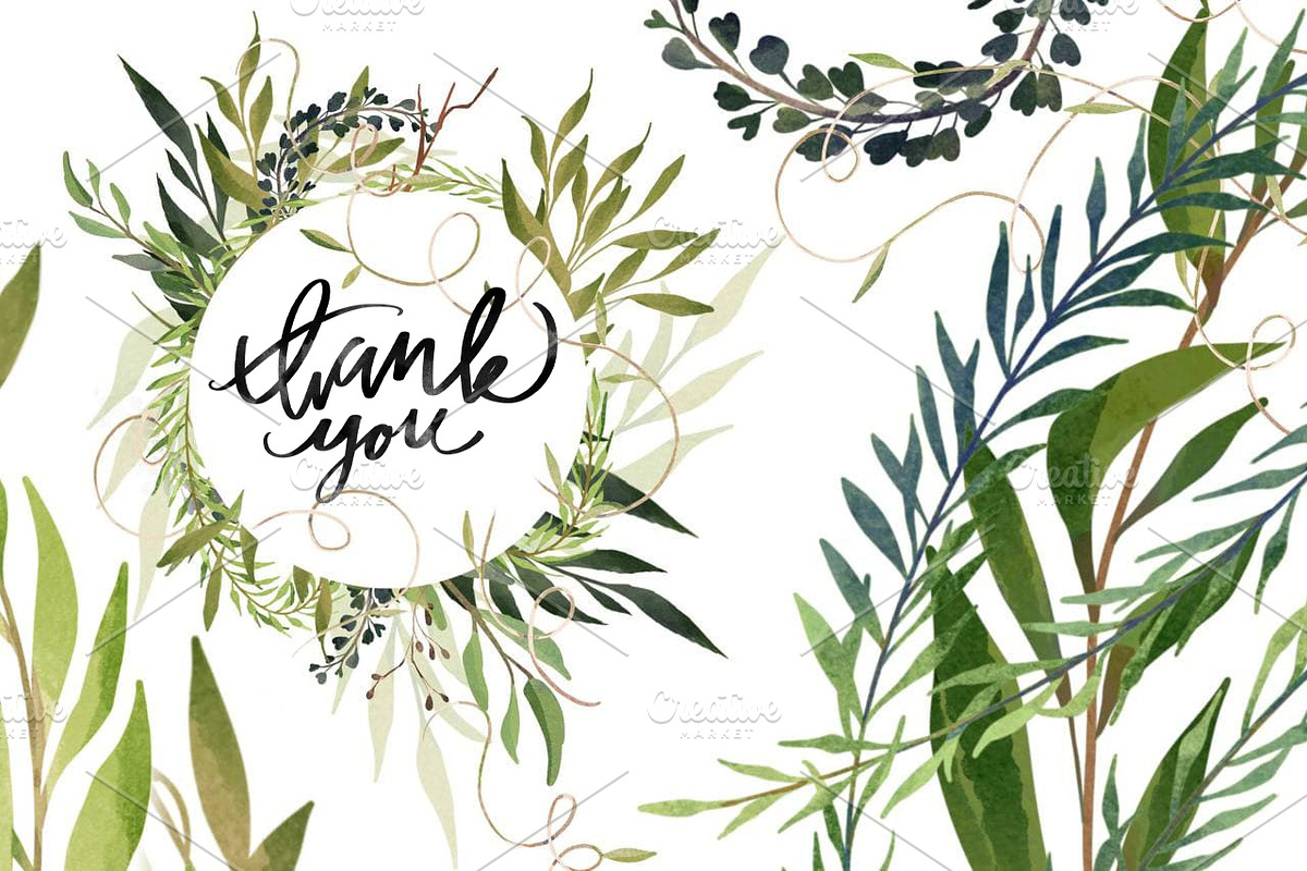 Greenery Watercolor Clipart, a Decorative Illustration by NKTKNS (Photo 6 of 7)