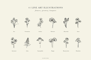 FLORIST'S Line Art Illustrations