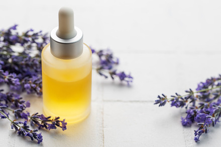Lavender  natural essential oil and fresh lavender on a white t, a Beauty & Fashion Photo by Olena Rudo