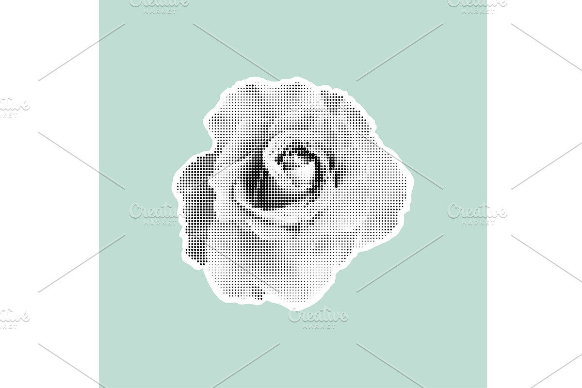 Stylized halftone rose in black and, an Object Illustration by Liudmyla Matviiets