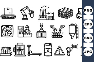 Factory Production Line Icons Set, an Illustration by designvectx