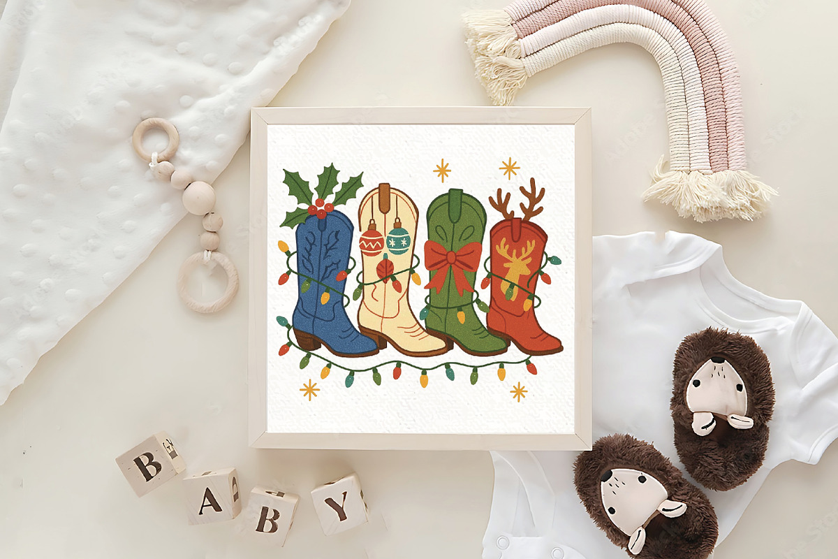 Cowboy Boot Country Christmas Xmas, an Illustration by CraftArtStudio (Photo 4 of 4)