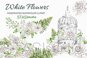 White Peony & Silver Cage Clipart