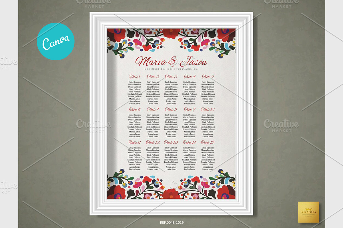 Mexican Seating Chart | CANVA, a Stationery Template by Creative Market (Photo 1 of 4)